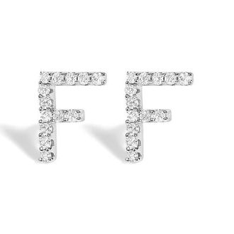 House of Brilliance 10K Gold 1/10 Cttw Diamond Initial A to Z Stud Earring in White Gold | F at Nordstrom