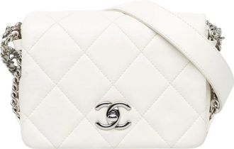 Chanel Pre-owned 19 Mini Quilted Lambskin Chain Rows Flap Crossbody Bag - Dames - Vintage Schoudertas - Wit - ONE Size - Leer - Vintage