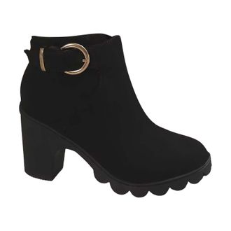 Generic Women Shoes Thick High Heel Boots Leather Boots Fashion Thick Heel Women Boots Breathable Round Toe Short Boots Features: Boots for Rain (Black, 4.5)
