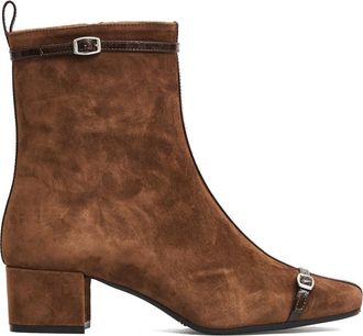 Carel Brown Suede Ankle Boots With Decorative Buckled Straps