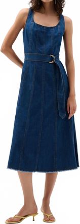 Sanctuary Denim Fit And Flare Midi Dress With Belt In Medium Blue