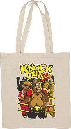 Generic Funny Orangutan Knock Out Boxing Graphic Natural Cotton Tote Bag White