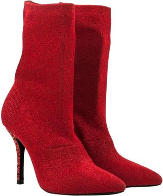 Strategia Rode Mesh Hak Enkellaarzen - Dames - Laarzen met Hak - Rood - 37 EU - Leer - Schoenen