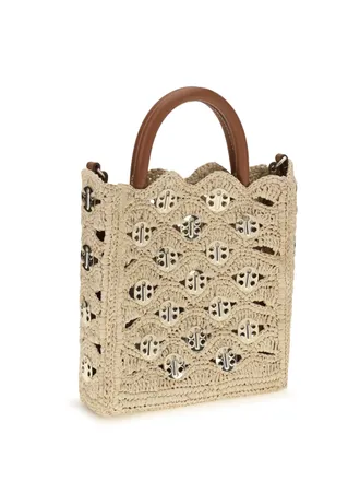 Paco Rabanne 1969 Disc Raffia Top Handle Bag - Beige