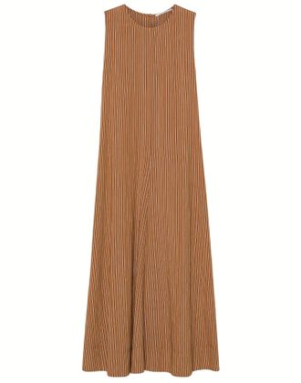 Pomandere Long Striped Technical Viscose Dress In Apricot