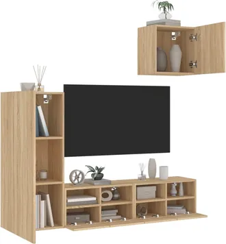 vidaXL Vidaxl - Muebles De Tv De Pared 4 Pzas Madera De Ingenier&iacute;a Roble Sonoma