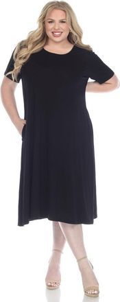 White Mark Midi Dress Womens Black Stretch Pocket Swing Short Sleeve FTS1486