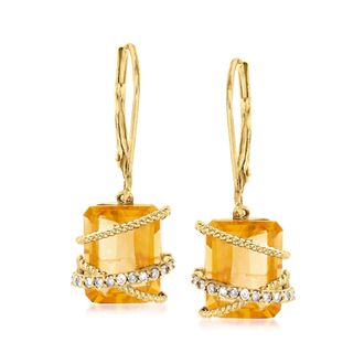 Ross-Simons Citrine and. Diamond Drop Earrings in 14kt Yellow Gold