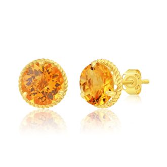 MAX + STONE 14k Yellow or White Gold 8mm Roped Halo Gemstone Round Stud Earrings