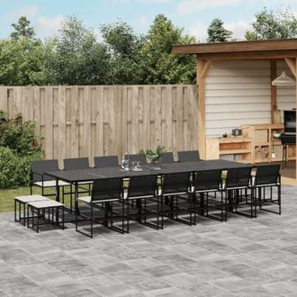 vidaXL Set De Muebles Jard&iacute;n 17 Pzas Con Cojines Rat&aacute;n Sint&eacute;tico Negro Vidaxl