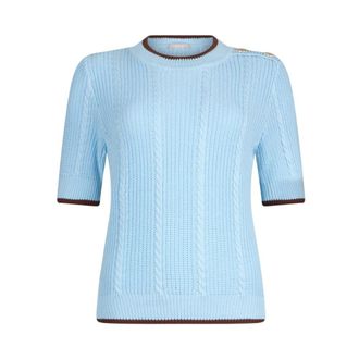 Liu Jo Round-neck Knitwear, female, Blue, Size: M Cable-knit top