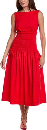 Anne Klein Smocked Boatneck Poplin Midi Dress