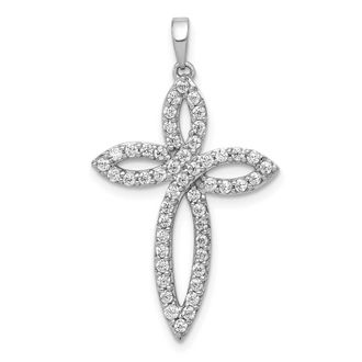 Diamond2Deal 14K White Gold Lab Grown Diamond Cross Pendant (0.5ct, VS, G-H)