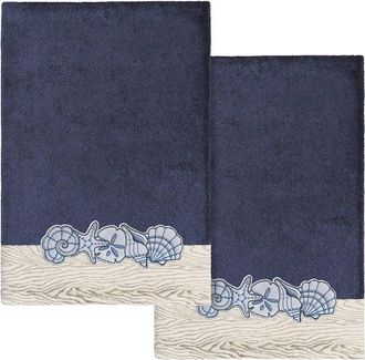 Linum Home Textiles 100% Turkish Cotton Shell Row 2Pc Embellished Bath Towel Set