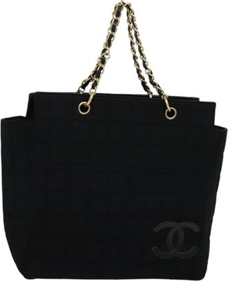 Chanel Chocolate Bar Black Cotton Tote Bag (Pre-Owned)