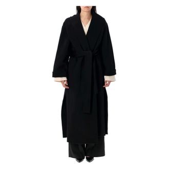 By Malene Birger Belted Coats, female, Black, Size: XS Black Wool Coat Outerwear Aw25