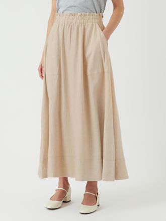 Y.A.S Maxirock Y.A.S YASFLAXY HW ANKLE SKIRT NOOS, Damen, Gr. 34, beige (birch), Web, Obermaterial: 50% Leinen, 50% Viskose, unifarben, kn&ouml;chellang, R&ouml;cke M