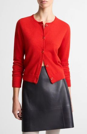 Vince Scallop Trim Button Front Cardigan in Poppy at Nordstrom, Size Xx-Small