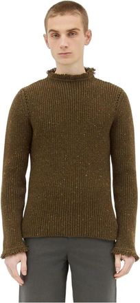Burberry Trui van wol met franjes - Heren - Ronde hals truien - Bruin - S - Wol - Truien & Vesten