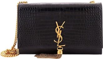 Saint Laurent Black Croc-Embossed Leather Classic Monogram Tassel Crossbody Medium (Authentic Pre-Loved)