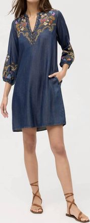 Johnny Was Ruffle Field Durago Dress In Denim Blue