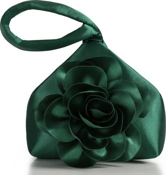 Babeyond Clutch Purses for Women - Evening Bags Flower Satin Handbag Classy Wristlet Purse for Party Daily Wedding, Dark Green, 21.5cm x 26.5cm x 6cm