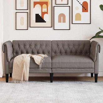 vidaXL Sof&aacute; Chesterfield De 2 Plazas Tela Gris Taupe Vidaxl