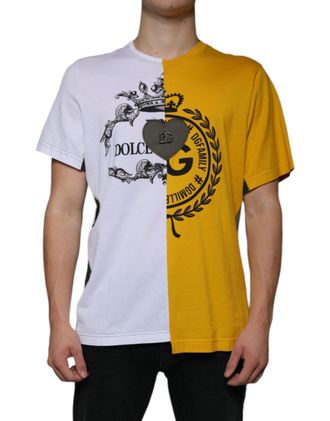 Dolce & Gabbana Mens White Yellow Logo Print Short Sleeve T-Shirt Cotton