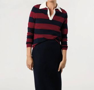 Ann Mashburn Georgina Rugby Sweater In Dark Cherry Ice Cotton