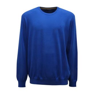 Harmont & Blaine Round-neck Knitwear, male, Blue, Size: 3XL Maglione Delave Cotton Sweater