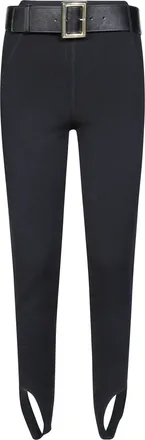 Self Portrait Black Ribbed Knit Belted Stirrup Leggings