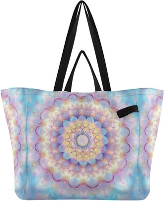 Generic Floral Mandala Pink print Reusable Canvas Tote Bag, Heavy Duty Grocery Shopping Bag with Large Capacity Hard Bottom Double Handles Work Groceries Trav