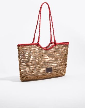 Bimba & Lola Large Dark Raffia-Effect Shopper Bag in Dark Natural at Nordstrom