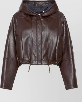 Sportmax leather quilted hooded bomber jacket
