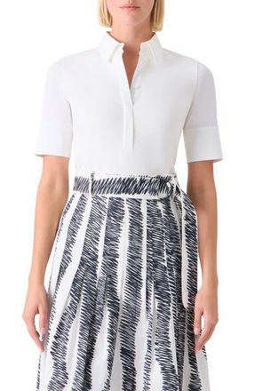 Akris Mixed Media Stretch Cotton Polo Shirt in Cream at Nordstrom, Size 12