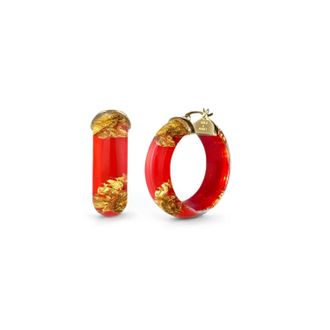 Gold & Honey Womens Mini Leaf Lucite Hoop Earrings In Carnelian Gold Leaf