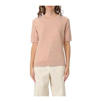 Fendi T-Shirts, female, Pink, Size: S Embroidered Short Sleeve Top
