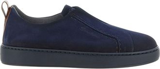Santoni Navy Victory Leather Pull Tab Slip-On Sneakers