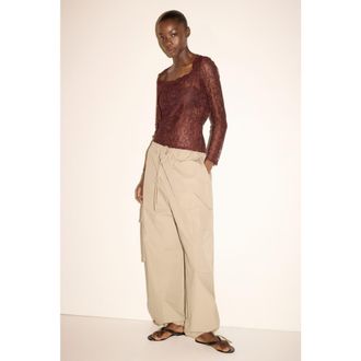 H&M Long-sleeved Lace Top in Dark Red at Nordstrom, Size X-Small