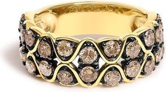 House of Brilliance 10K Yellow Gold Plated Sterling Silver 1 1/2 ctw Brown Diamond Scalloped Band Ring in Yellow Gold Over Silver at Nordstrom, Size 7