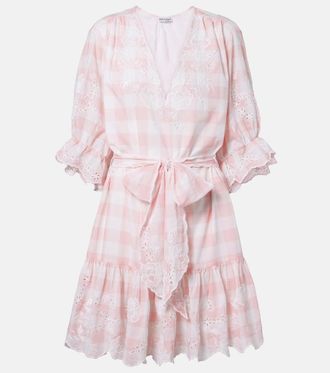 Juliet Dunn Broderie anglaise checked cotton poplin minidress