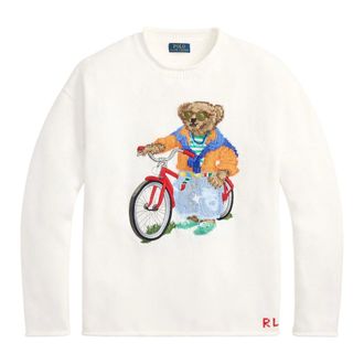 Ralph Lauren Round-neck Knitwear, male, White, Size: XL Polo Bear Knitted Sweater