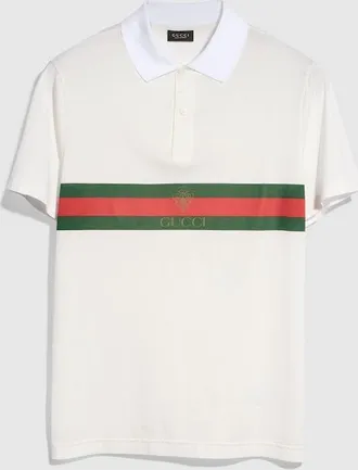 Gucci Cotton Jersey Polo Shirt With Web, Size XXXL, White, Ready-to-wear