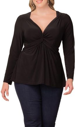Kiyonna Abigail Long Sleeve Twist Front Top in Black Noir at Nordstrom, Size 0X