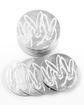 Hunt Slonem Silver Leaf Bunny Coaster Box - 4 Coasters