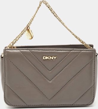 DKNY Dkny Grey Leather Chevron Chain Clutch