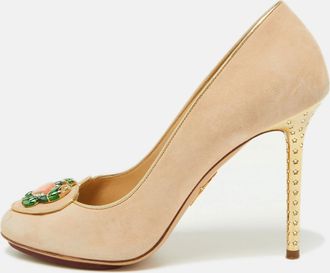 Charlotte Olympia Beige Suede Birthday Zodiac Cancer Pump