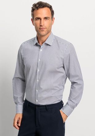 Olymp Businesshemd OLYMP Level Five body fit, Herren, Gr. 37, N-Gr, blau (marine), Web, Obermaterial: 97% Baumwolle, 3% Elastolefin, k&ouml;rpernah, 2-Knopf-Mans