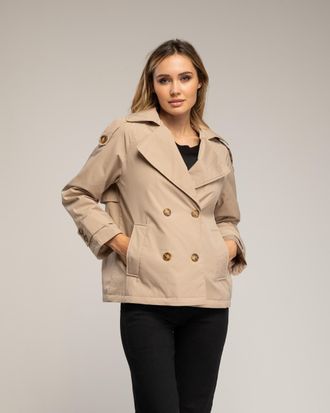 Tantra Korte gewatteerde trenchcoat met dubbele knopenrij, zijzakken en een uitlopende achterkant