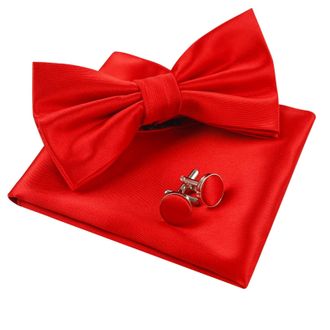 Alizeal Mens Tuxedo Bow Tie, Hanky and Cufflinks Set, True Red